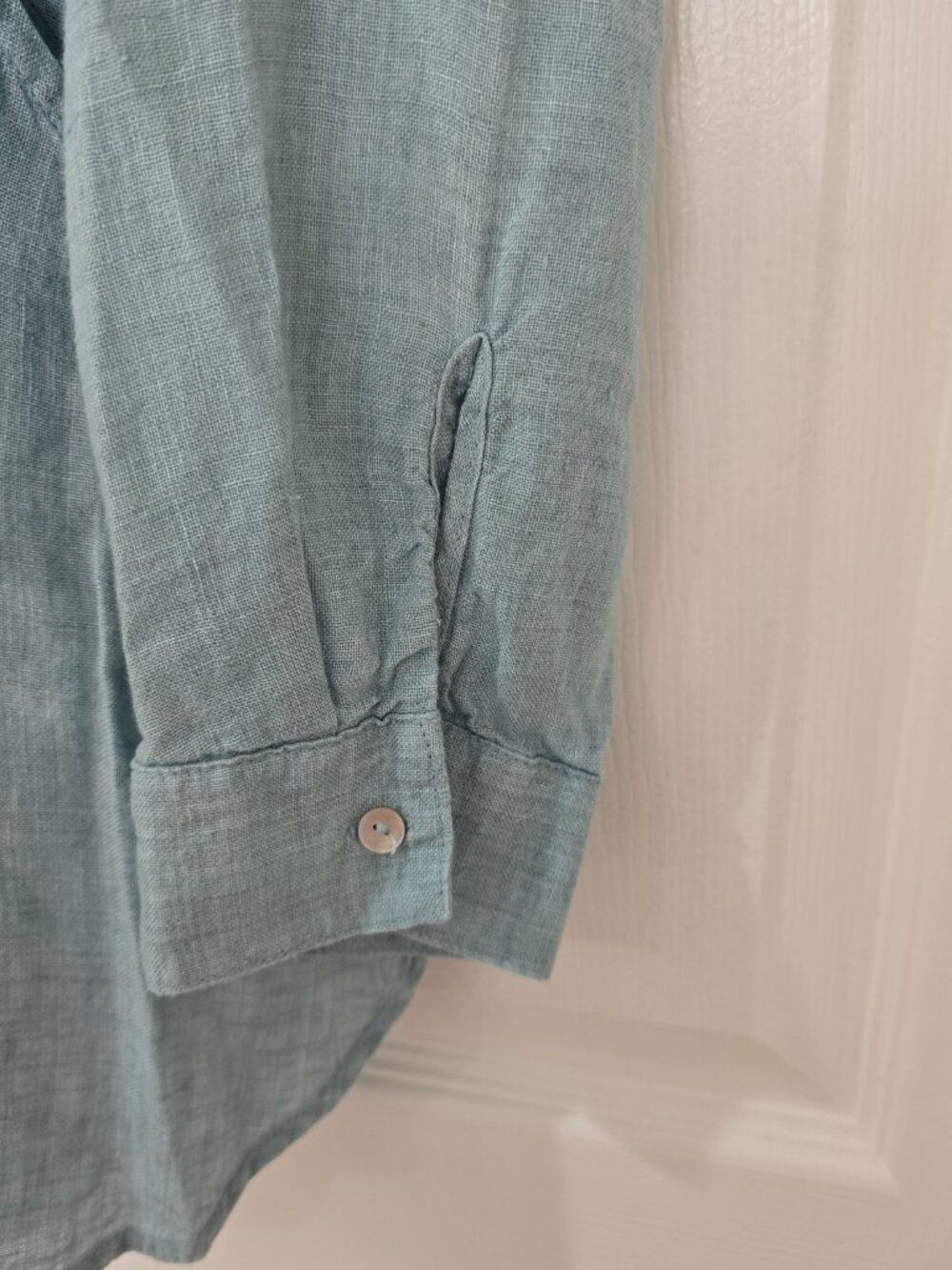 Sigrid Olsen Women's 100% Linen Shirt Button Down Roll Tab Sleeve Aqua Blue Sz L - Picture 4 of 8